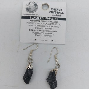 Black Tourmaline Rough Crystal Earrings Handmade image 3