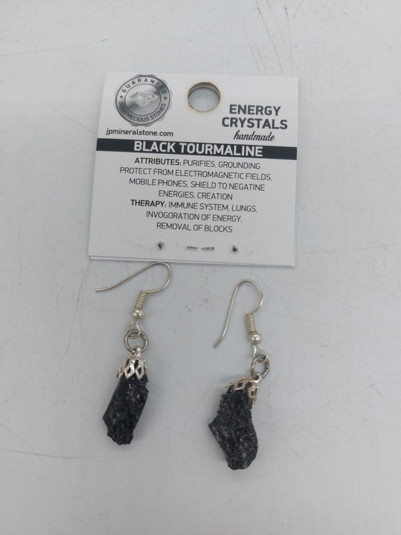 Black Tourmaline Rough Crystal Earrings Handmade image 3