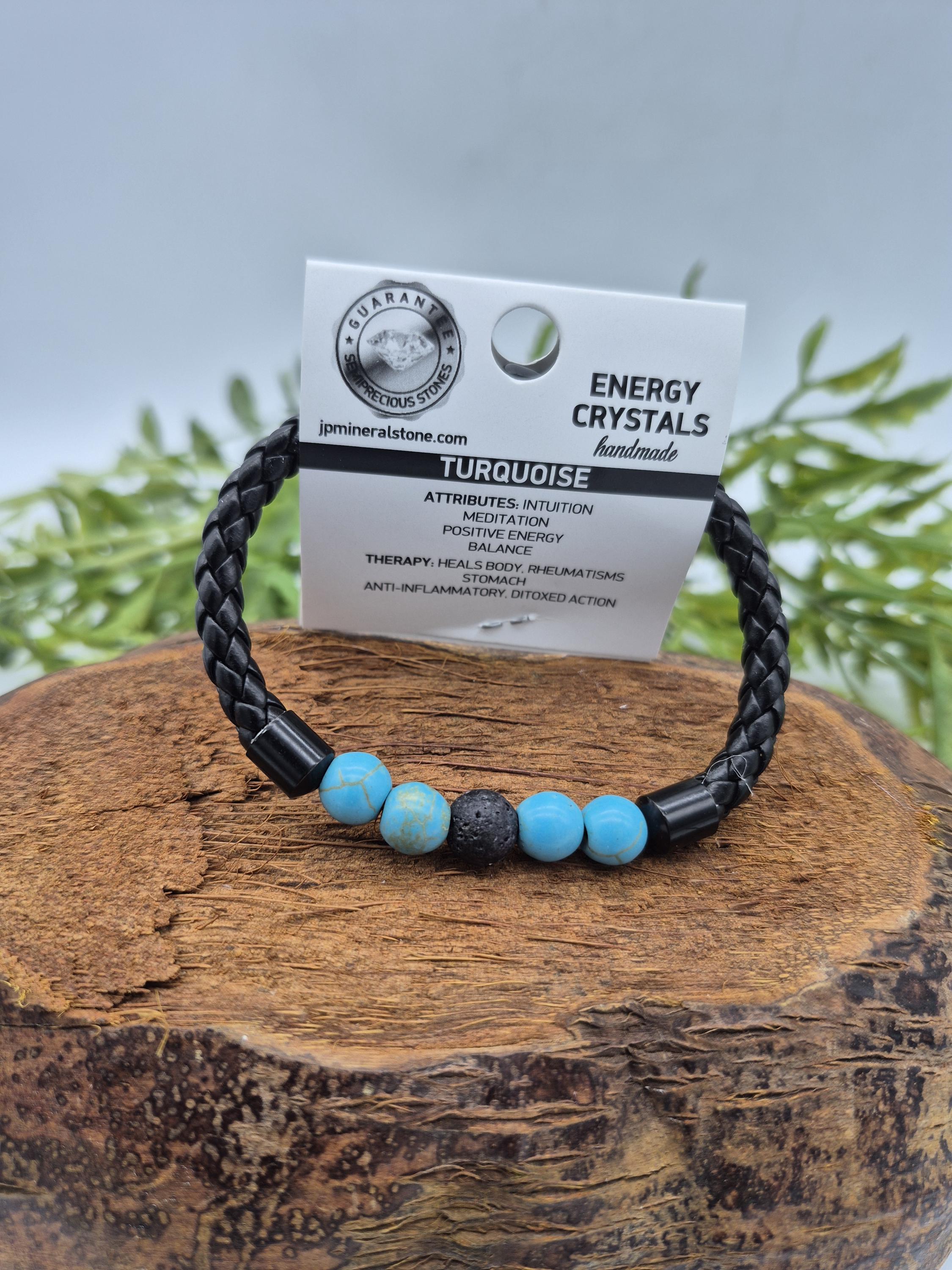 Turquoise Howlite & Lava Stone Leather Bracelet - Magnetic Clasp