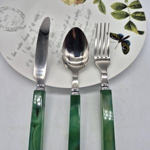 Handcrafted Green Agate Cutlery Set: Elegant Stainless Steel Tableware