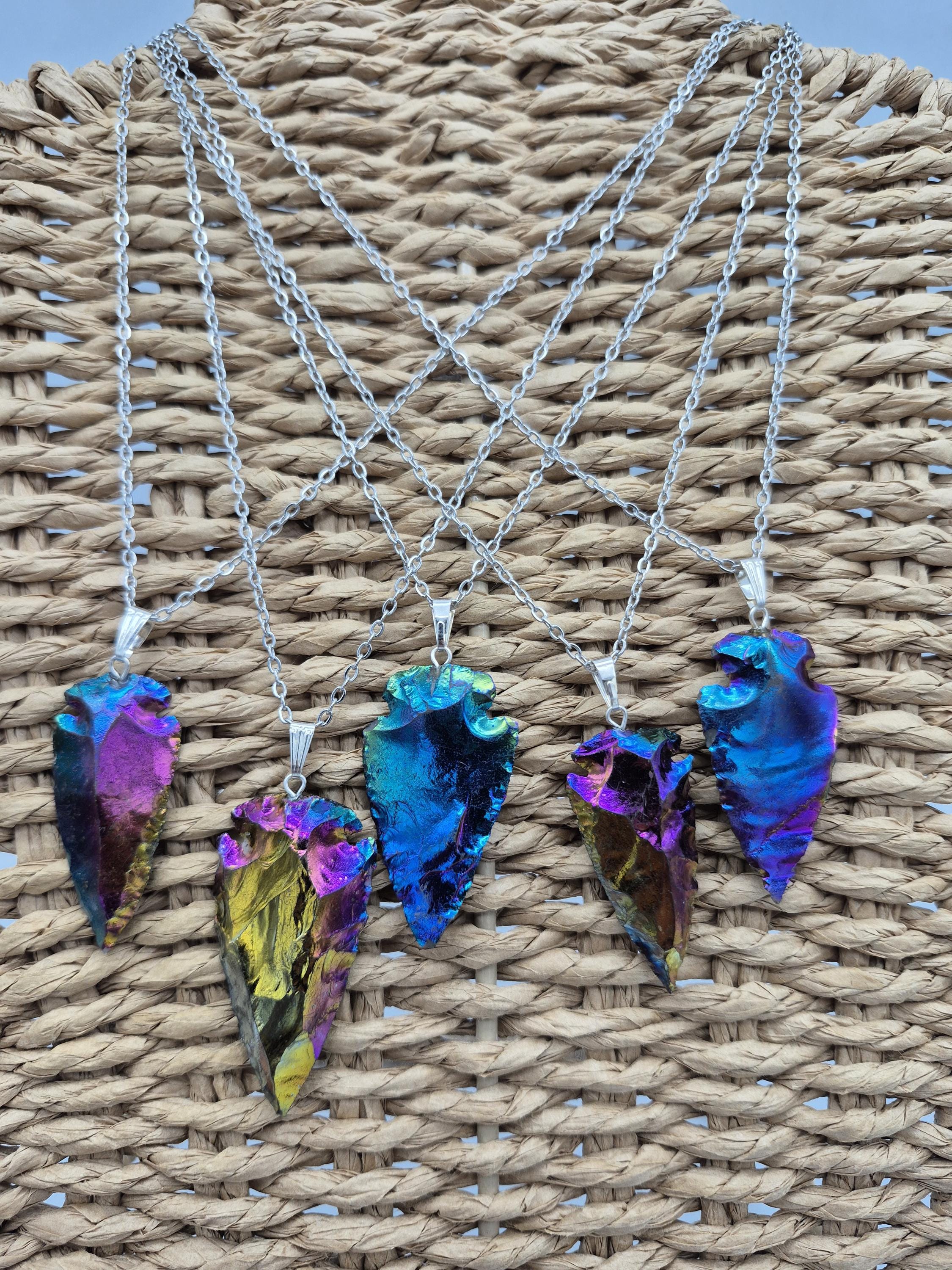 Aura Titanium Obsidian Arrow Necklace - Steel Chain - Etsy Hong Kong