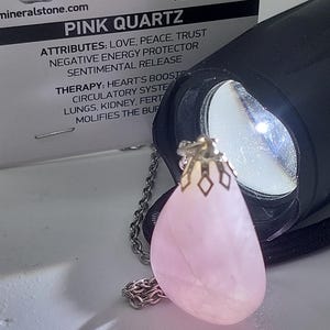 Rose Quartz Crystal Necklace, Pink Gemstone Silver Plated Hook Necklace, Love Crystal Elegant Necklace for Women, Chakra Stone Necklace