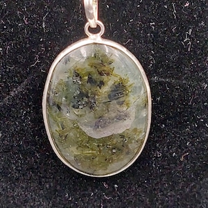 Prehnite with Βlack Tourmaline Inclusions Necklace Silver 925