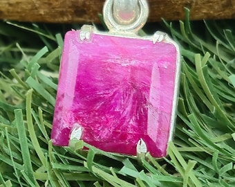 Natural Ruby Silver Bezel Necklace with Steel Chain, Precious Gemstone Necklace for Him and Her