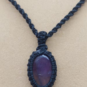 Amethyst Crystal Macrame Necklace, Purple Stone Woven Necklace, Healing Crystals