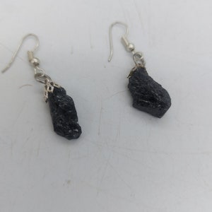 Black Tourmaline Rough Crystal Earrings Handmade image 2