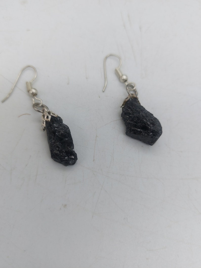 Black Tourmaline Rough Crystal Earrings Handmade image 2