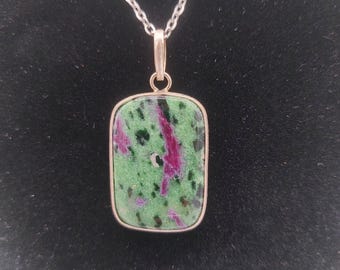 Ruby Zoisite Crystal Necklace Sterling Silver 925