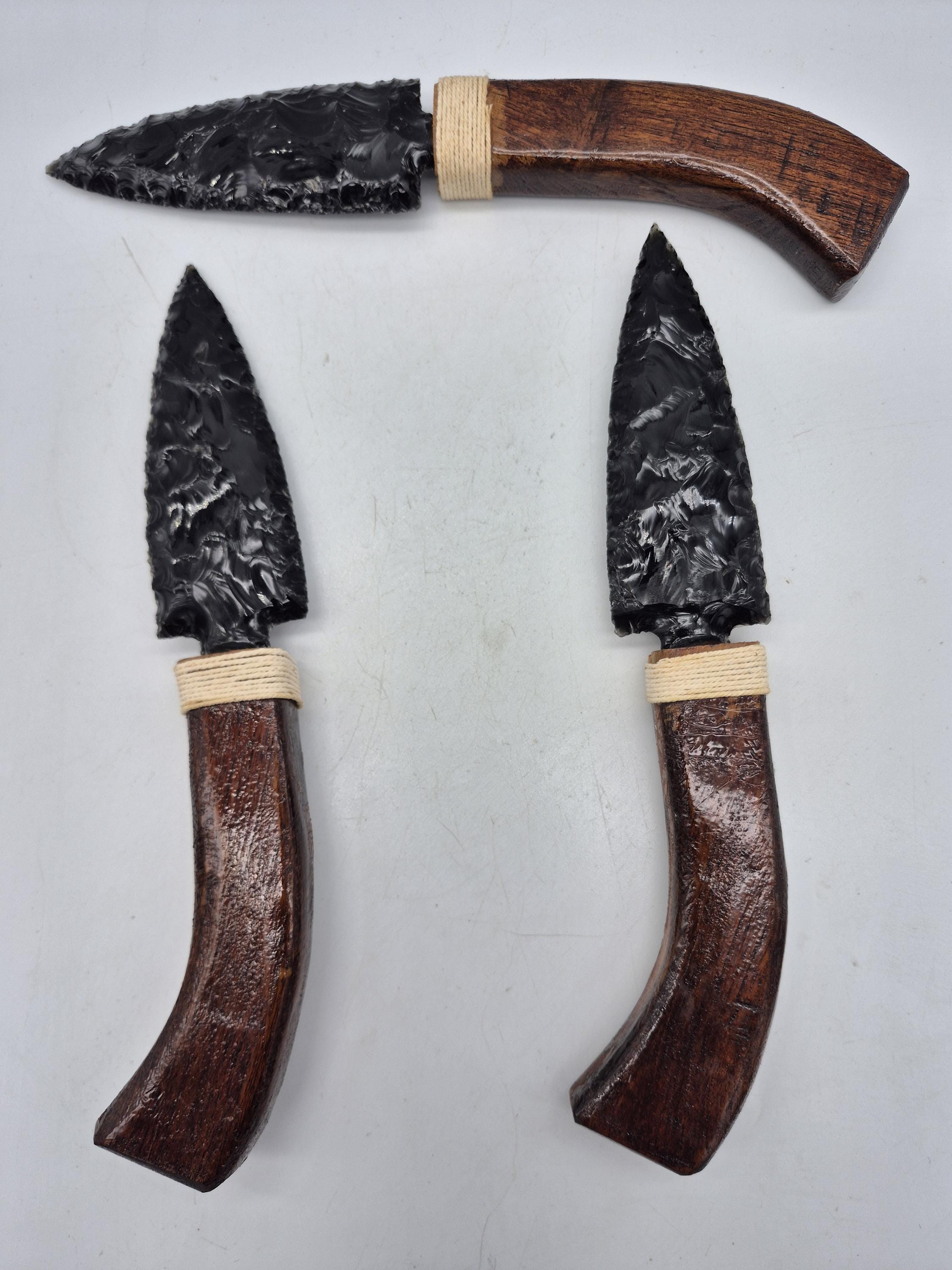 天然黒曜石ナイフ - 木製ハンドル付きクリスタル装飾ナイフ - Etsy 日本
