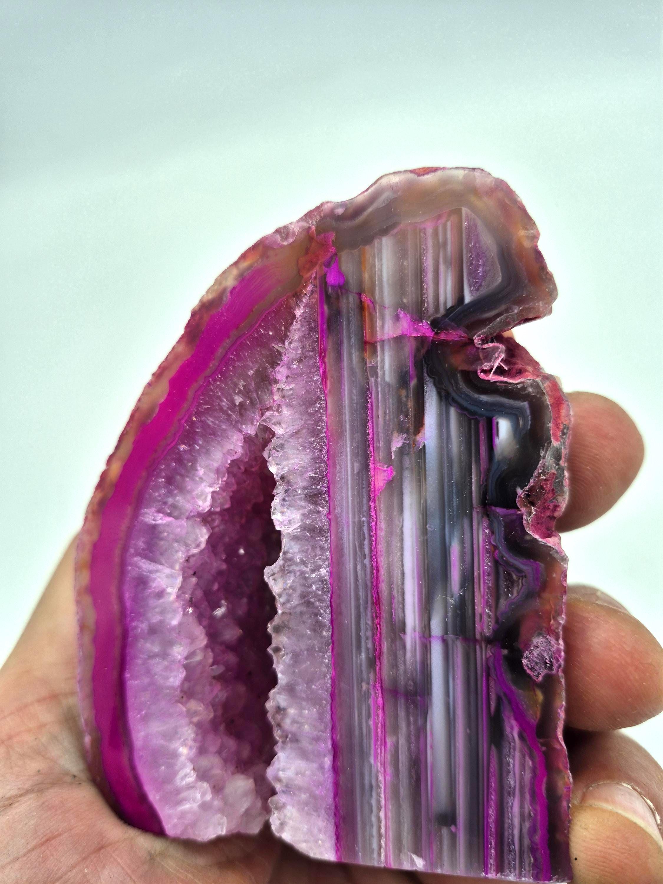 Fuchsia Agate Slice: Polished Crystal Geode, Boho Home Decor - Etsy