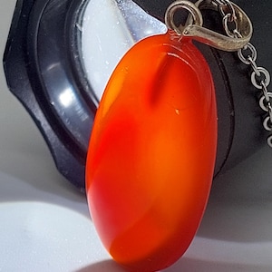 Carnelian Gemstone Necklace: Red Stone Pendant with Steel Chain