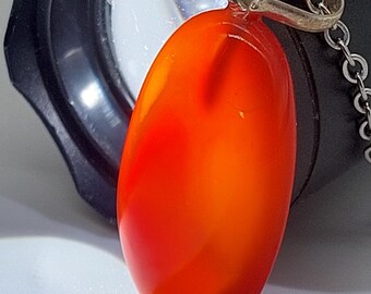 Carnelian Gemstone Necklace: Red Stone Pendant with Steel Chain