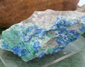Azurite Malachite Crystal: Greek Mineral on Plexiglass Base