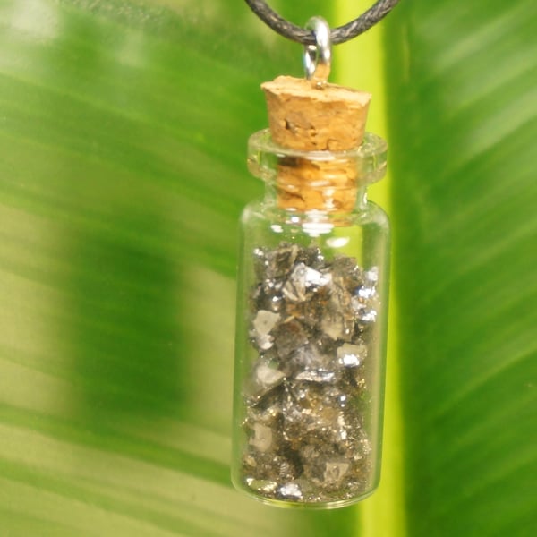 Natural Galena Necklace Botτle Rough Mineral Stone Birthstone Healing Therapy Gift Idea
