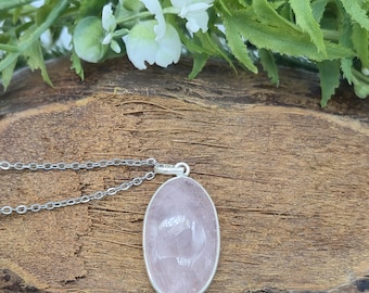 Rose Quartz Sterling Silver Necklace: Crystal Pendant with Stainless Steel Chain