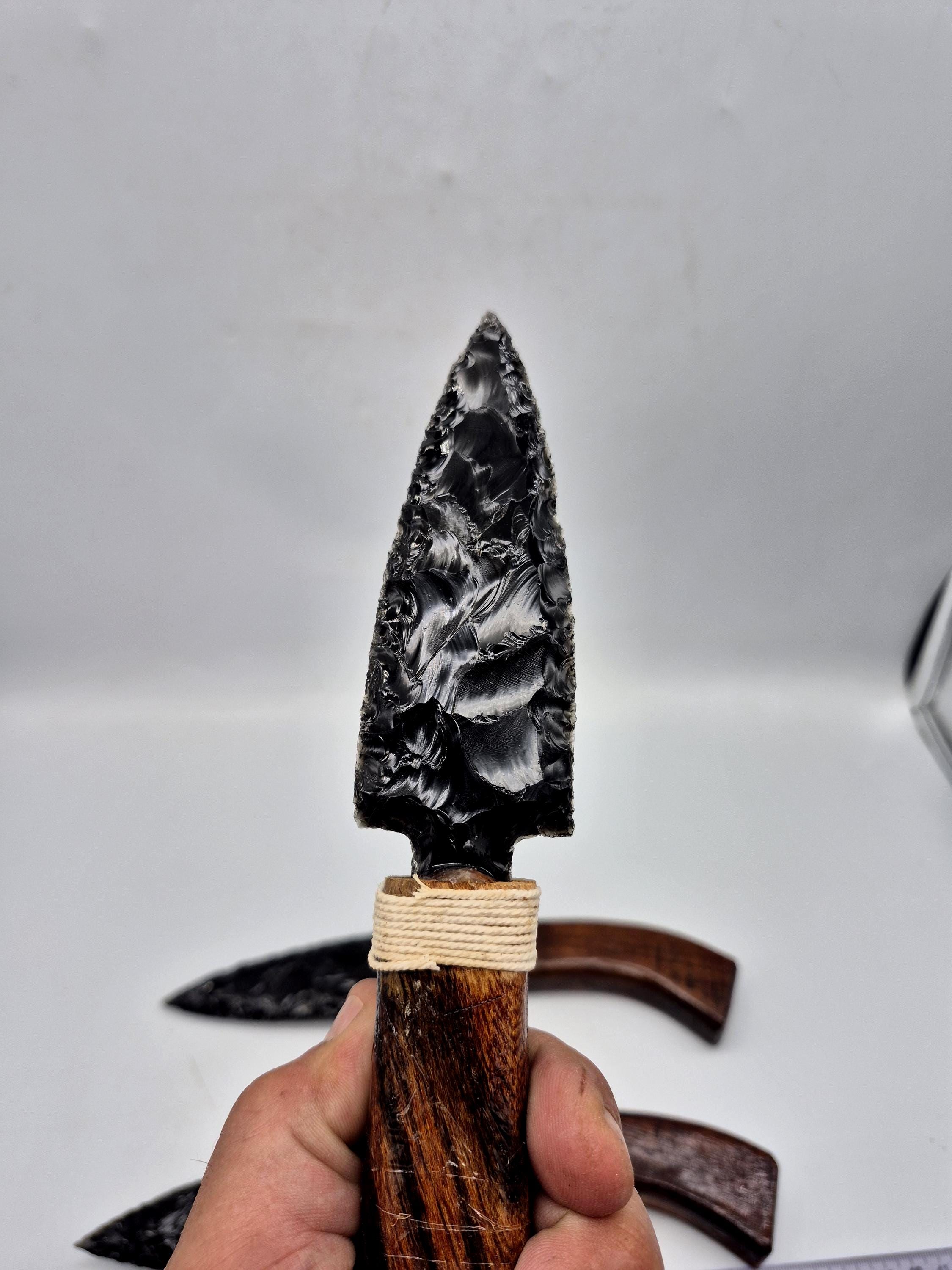 天然黒曜石ナイフ - 木製ハンドル付きクリスタル装飾ナイフ - Etsy 日本