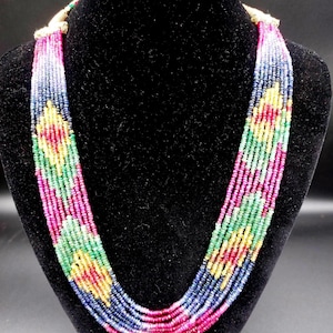 Luxury Emerald-Sapphire-Ruby 9 strand Beaded Layering Necklace - Statement Gemstone Layering Necklace for Women