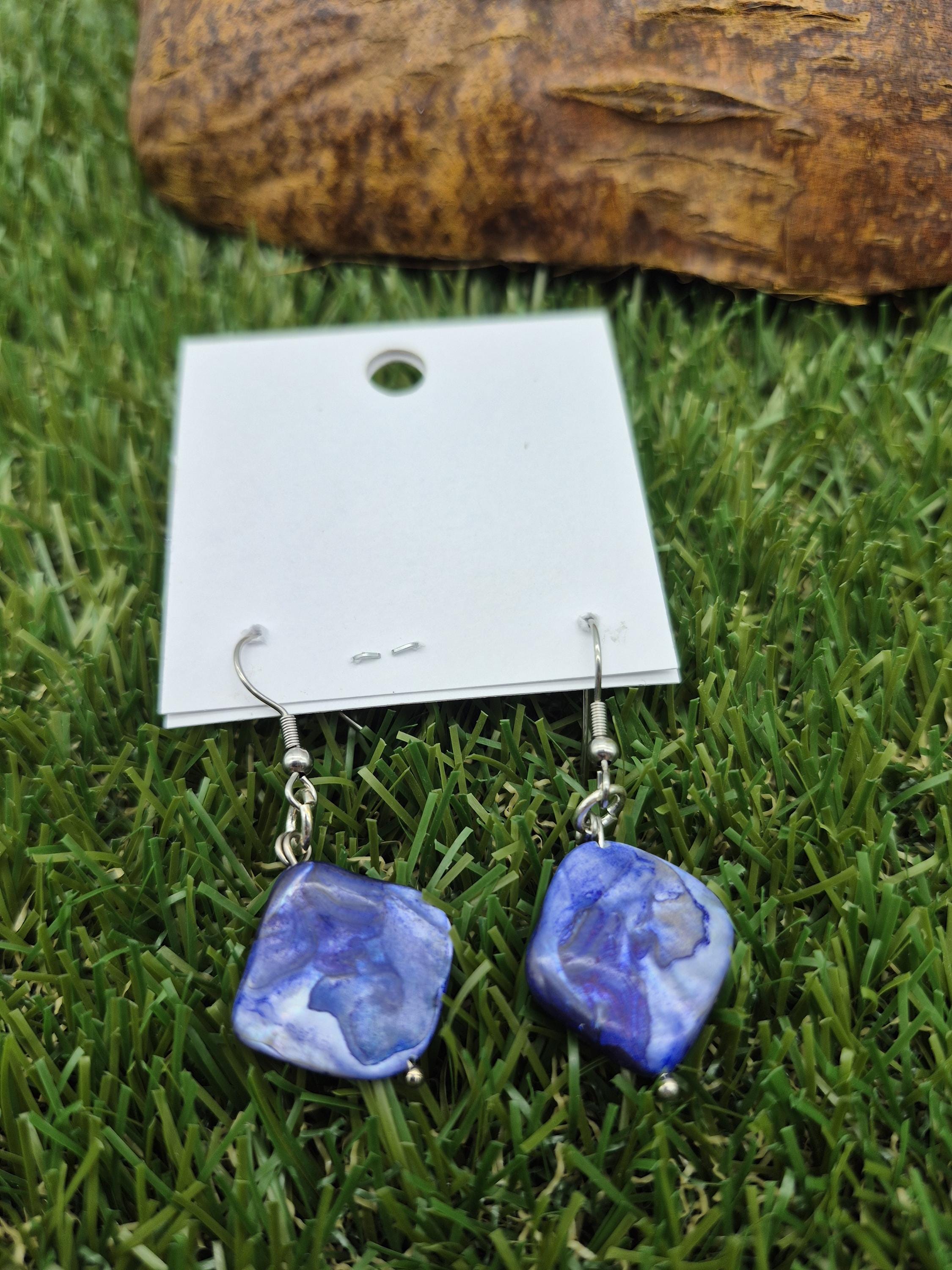 Orecchini Boho Conchiglia Blu Smerlata – Pendenti A Goccia Con Perla, Gioielli Vintage Fatti A Mano Per Donne