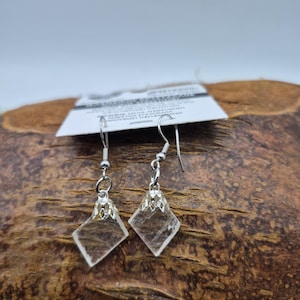 Raw Optical Calcite Earrings – Iceland Spar Dangle Earrings – Clear Crystal Jewelry – Raw Gemstone Drop Earrings – Handmade Gift for Her
