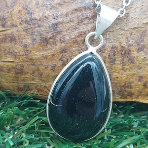 Black Obsidian Silver Plated Pendant Cabochon Cut Healing Crystal