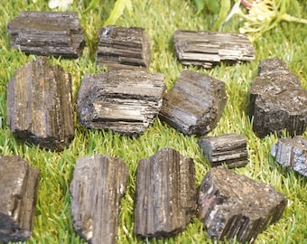 Black Tourmaline shield, rough black crystal, protection stone