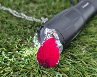 Facetterad Rubin Halsband 925 Sterling Silver Bezel Hänge - Stålkedja - Handgjorda Ädelstenssmycken