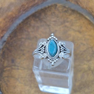 Turquoise Silver Plated Adjustable Ring, Blue Crystal Ring for Her