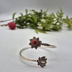 Carnelian Crystal Cuff Bracelet, Red Gemstone Silver Plated Bangle Bracelet, Birthstone Bracelet for Women, Crystal Gift Ideas