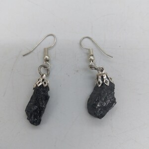 Black Tourmaline Rough Crystal Earrings Handmade image 4