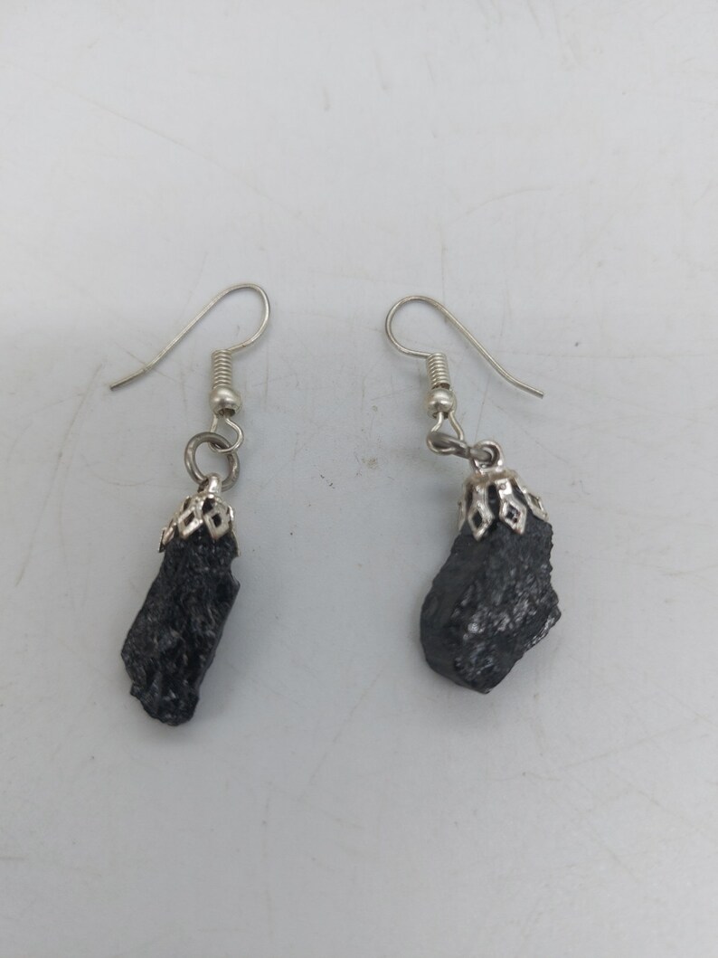 Black Tourmaline Rough Crystal Earrings Handmade image 4