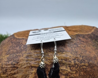 Raw Obsidian Dangle Earrings: Black Crystal Protective Stone Jewelry
