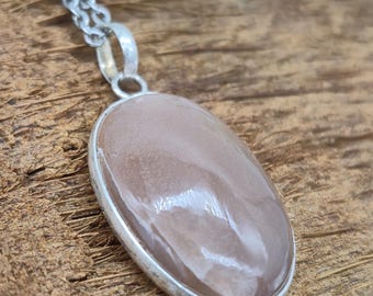 Sunstone Silver 925 Bezel Necklace with Steel Chain,Crystal Necklace for Him and for Her