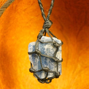 Kyanite Rough Mineral Stone Brazilian Crystal Healing Makrame Wrapped Necklace Protection Gift Accessories
