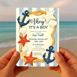 Editable Baby Shower Invitation Ahoy It&#39;s a Boy Nautical Invite