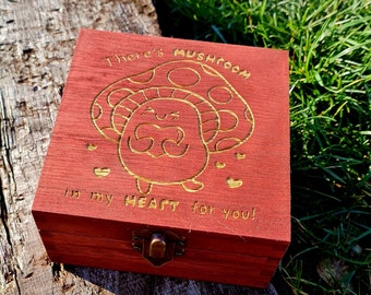 Mushroom Love Box, storage box, Valentines, wooden box , RPG, Dice Box, Keepsake Box, Memory Box, Wooden Box, Home Decor