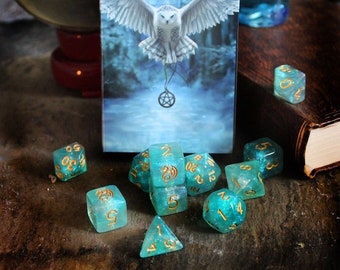 RPG Dice Set of 11 Dice  - Awaken your Magic Artwork by Anne Stokes