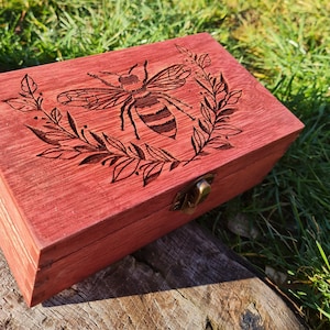 Bee Wreath Wooden Box, RPG, Dice Box, Keepsake Box, Moon Phases, Memory Box, Wooden Box, Home Decor image 1