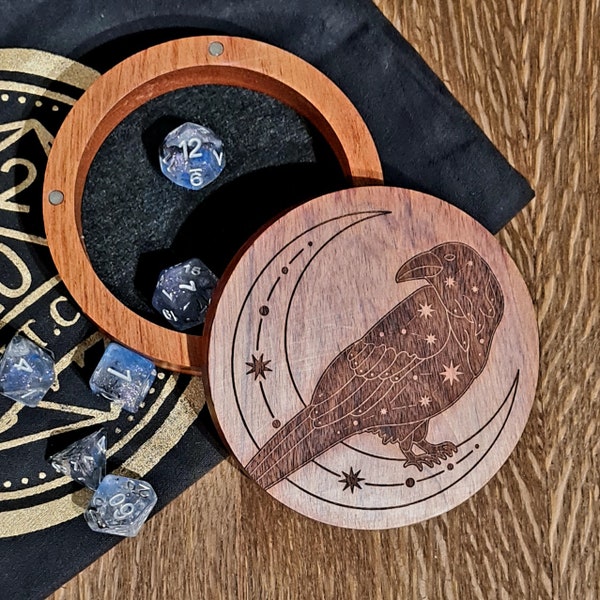 Raven Moon Wooden Trinket or Dice Box, Rosewood, dice box, RPG, dungeons and dragons, geek gift