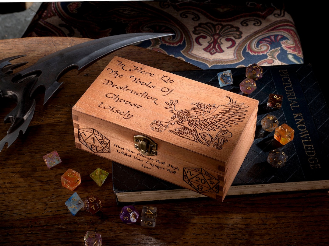 Wooden Engraved Griffin Dice Box, Choose Carefully, Dice, Dungeons and