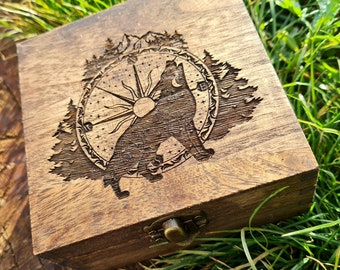 Wolf Compass Mystical Box, storage box, wooden box , RPG, Dice Box, Keepsake Box, Memory Box, Wooden Box, Home Decor