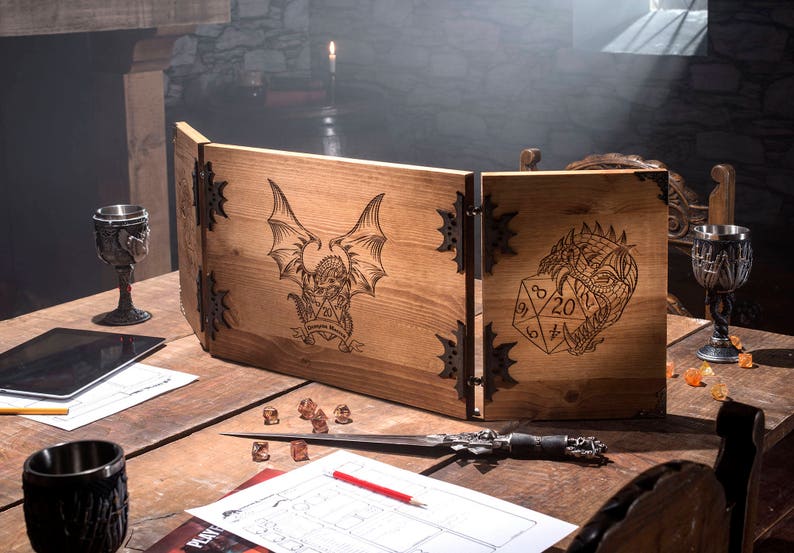 Wooden Dungeon Master Screen with built in Tracker and Tokens, RPG Games, Table Top Games, Dungeons and Dragons, Screen, Dice Games, image 1