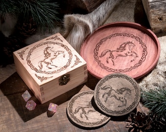 Unicorn Wooden Box, Bowl, Coasters, Woodland gifts, bear lover, Dice Box, RPG, Animal Box, Wooden Gift Personalised.