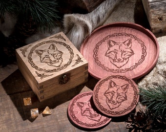 Fox Wooden Box, Bowl, Coasters, Woodland gifts, bear lover, Dice Box, RPG, Animal Box, Wooden Gift Personalised.