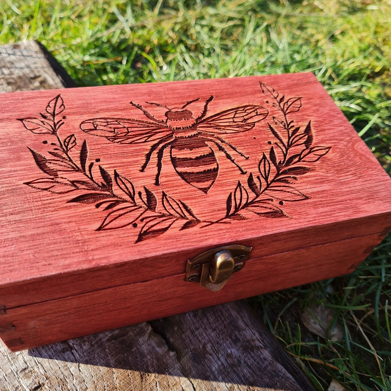 Bee Wreath Wooden Box, RPG, Dice Box, Keepsake Box, Moon Phases, Memory Box, Wooden Box, Home Decor image 5