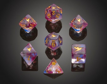 Dice RPG Set of 7 'Spirit Of' Hummingbird Dice , Dungeons and Dragons, Pathfinder, Board Games, D20, Geek Gift, Clear Dice, Dice Collectors