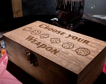 Choose Your Weapon & Dice Large Dice Box, Pathfinder, Dungeons and Dragons, Dice Box, Geek Gift, Dnd Present, RPG dice box, Tabletop Games