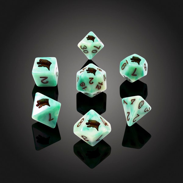 Dice RPG Set of 7 'Spirit Of' Brachiosurus Dice, Dungeons and Dragons, Pathfinder, Board Games, D20, Clear Dice, Dice Collectors