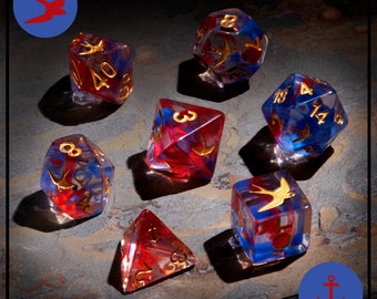 Dice RPG Set of 7 'Spirit Of' Swallow Bird Dice Dice , Dungeons and Dragons, Board Games, D20, Geek Gift, Clear Dice, Dice Collectors