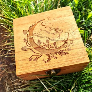 Rabbit Moon Mystical Box, Hare Moon, storage box, wooden box , RPG, Dice Box, Keepsake Box, Memory Box, Wooden Box, Home Decor