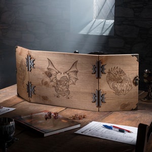 Wooden Dungeon Master Screen with built in Tracker and Tokens, RPG Games, Table Top Games, Dungeons and Dragons, Screen, Dice Games, image 2